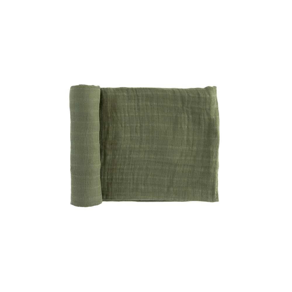 Red Rovr organic cotton muslin swaddle laid flat to show 44x44 size and soft texture