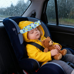 Redanha car-blue head support provides soft cushioning for tiny travelers.