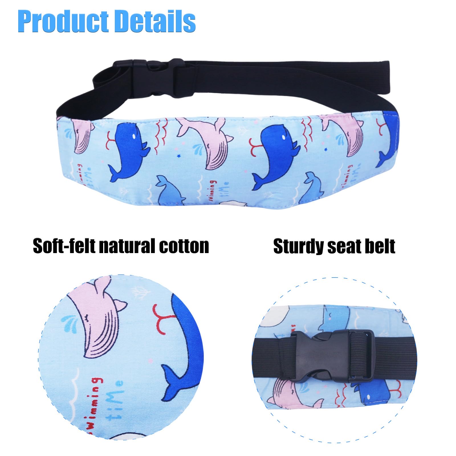 Redanha owl-blue head support features breathable fabric for cozy travel.
