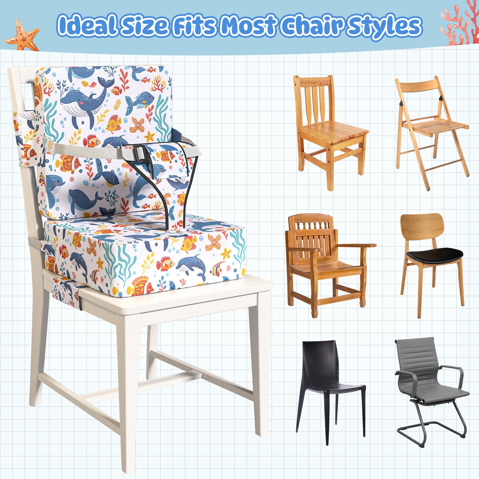 Redcoutt booster seat with safety buckles for secure, reliable attachment.