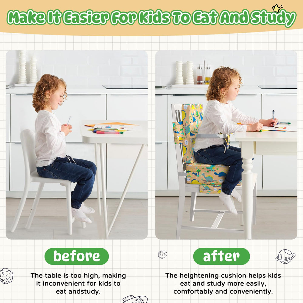 Redcoutt booster seat extended straps ensuring stable fit on various chairs