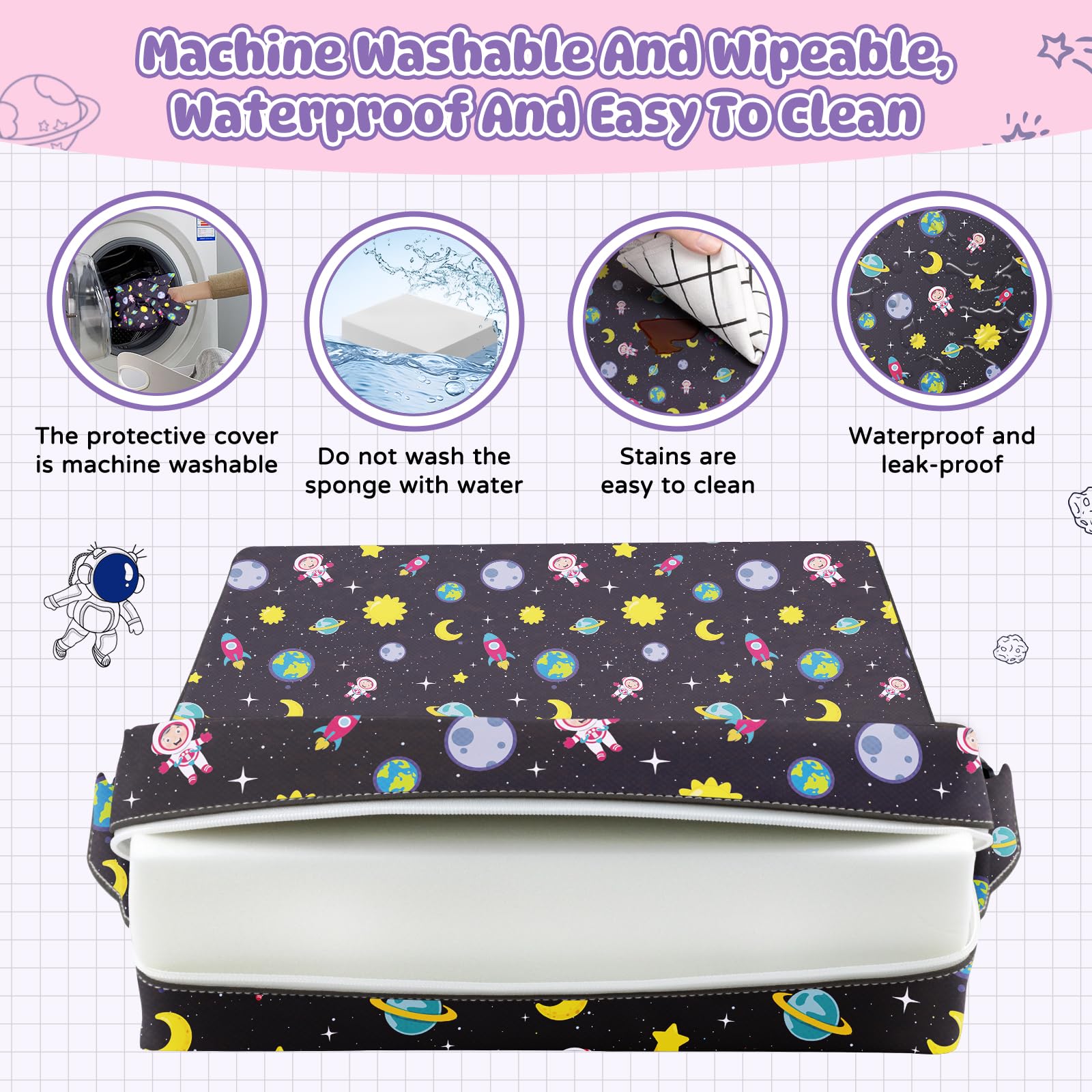 Redcoutt booster seat waterproof cover enables quick cleanup after spills.