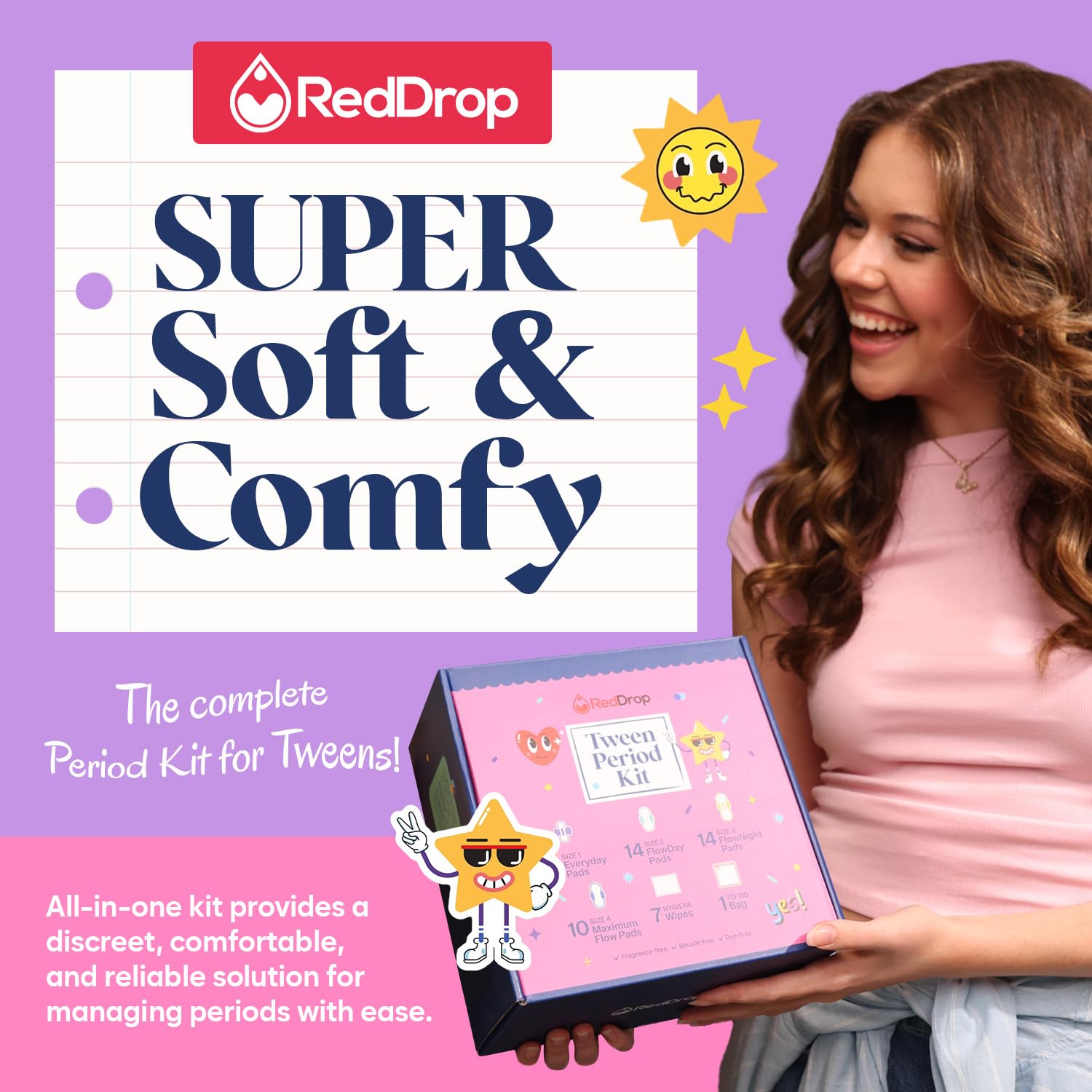 RedDrop FlowDay pads highlighted for daytime activities and school hours