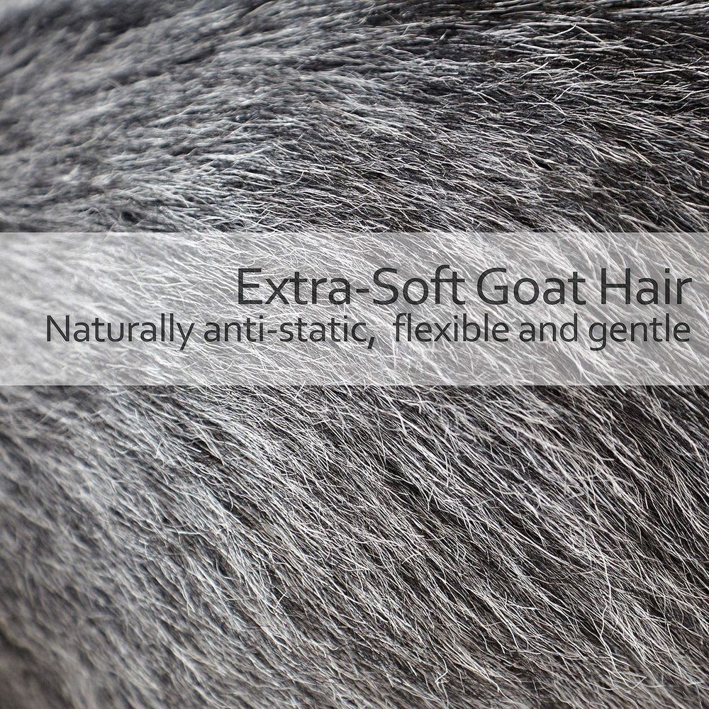 Redecker baby hairbrush goat hair close-up reveals ultra-soft bristles.