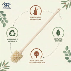 Redecker brush with beechwood handle and dense bristles for thorough scrubbing.