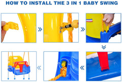 RedSwing detachable handrail and backrest shown, adaptable safety features for growing children.