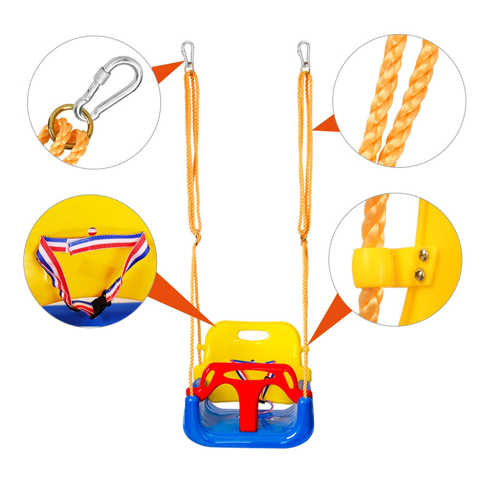 RedSwing front T-handle and seat belt provide secure seating during play.