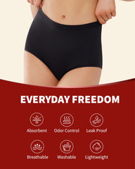 REELINDRY wide seven-eight inch gusset shows enhanced coverage and leak prevention.