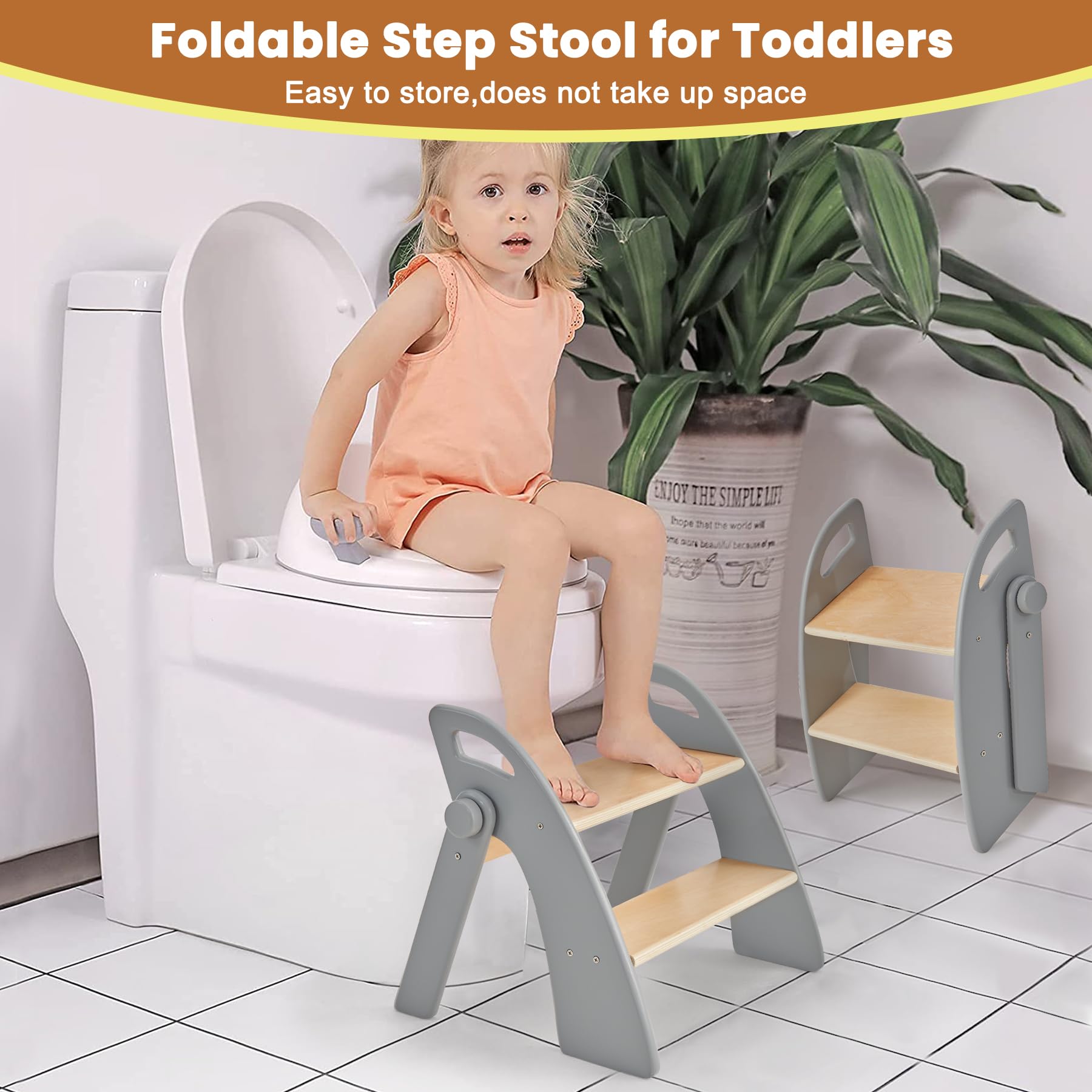 Reeple stool safety handles and top strip aid balance for kids