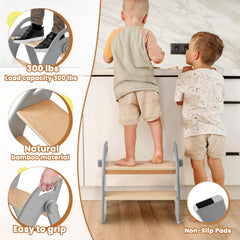 Reeple two-step stool side view highlighting compact profile and stability