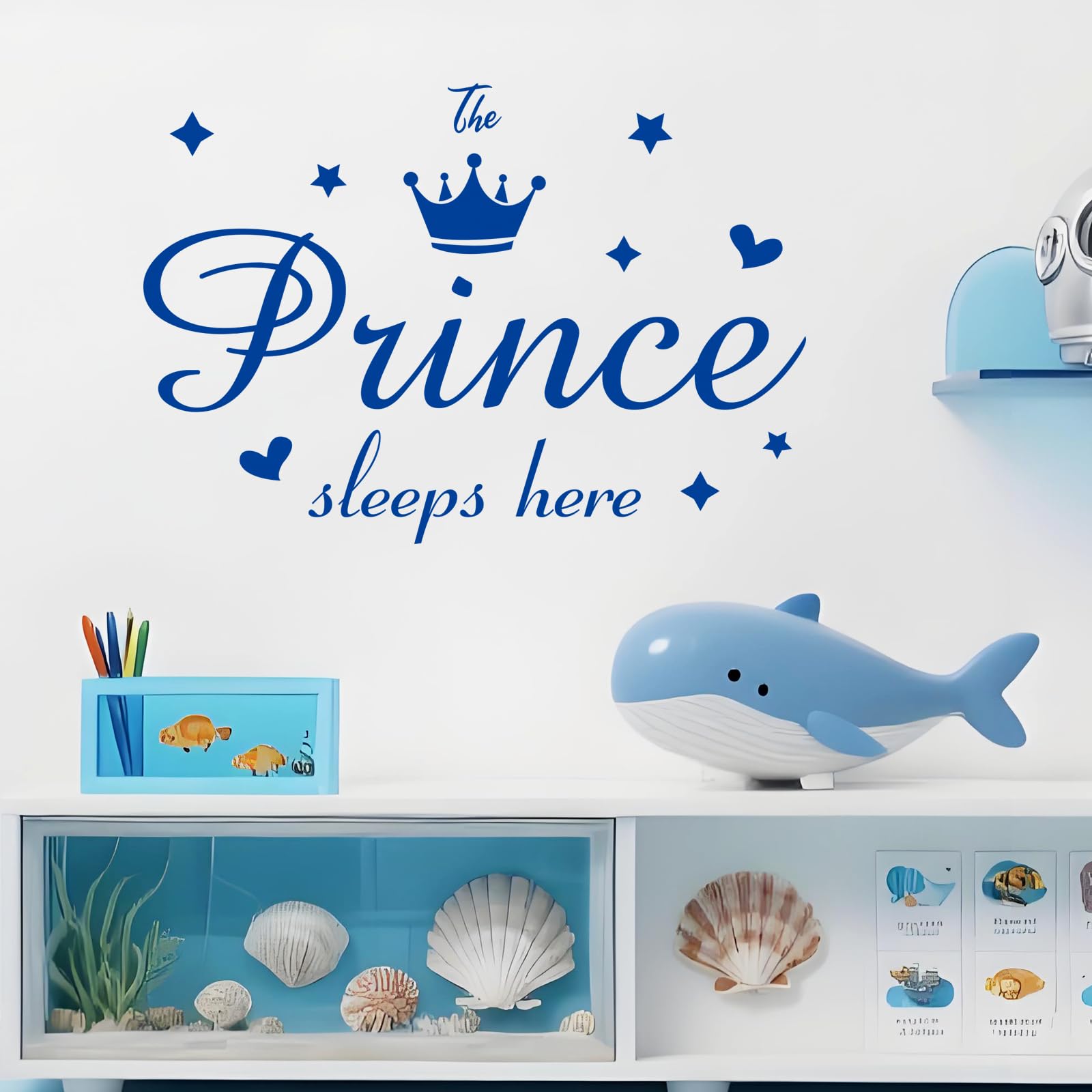 Refamaee Prince Sleeps Here crown decal brightens boys room with a regal touch.
