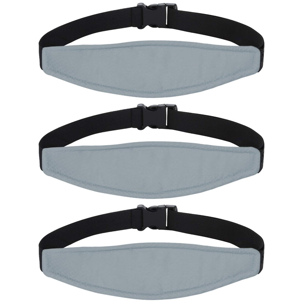 Reflyaway baby head support grey cushion provides gentle neck stability during car rides.