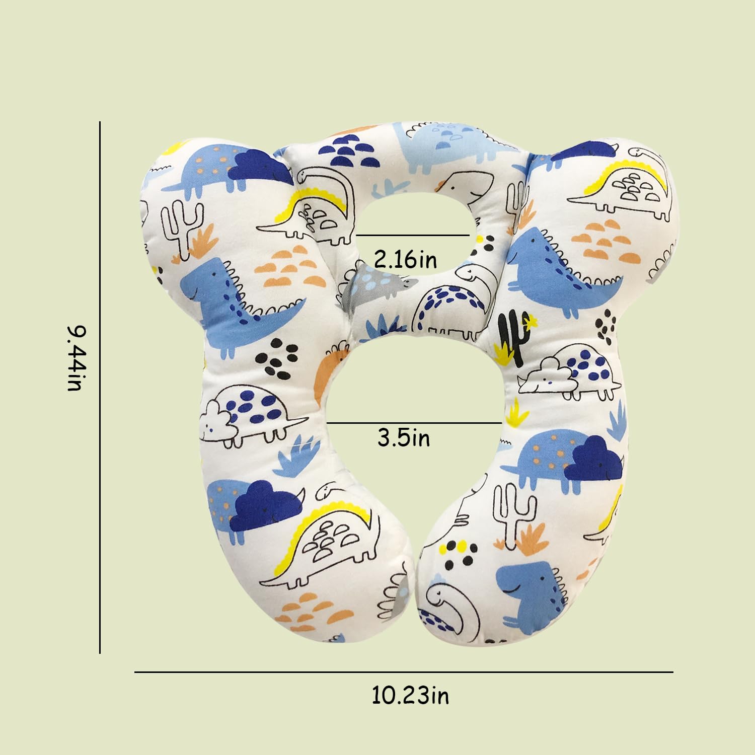 REFLYAWAY blue dinosaur travel pillow side view highlights compact head support