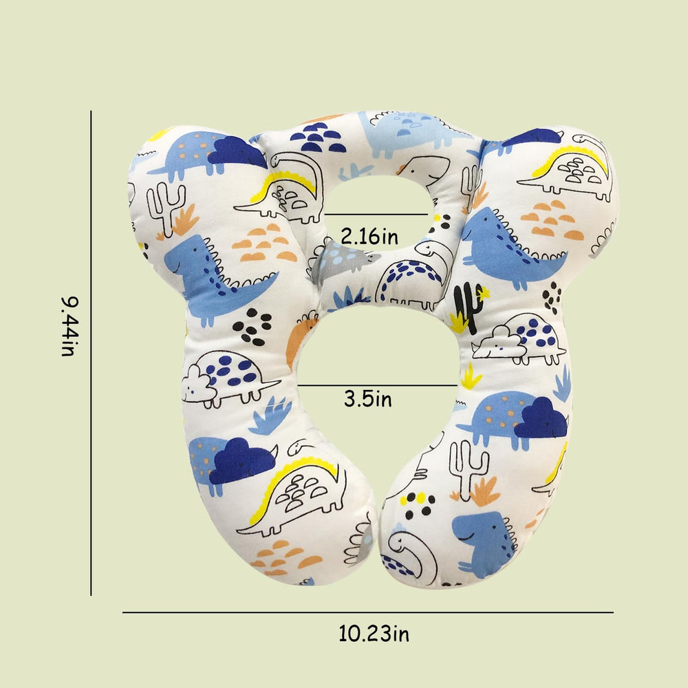 REFLYAWAY blue dinosaur travel pillow side view highlights compact head support