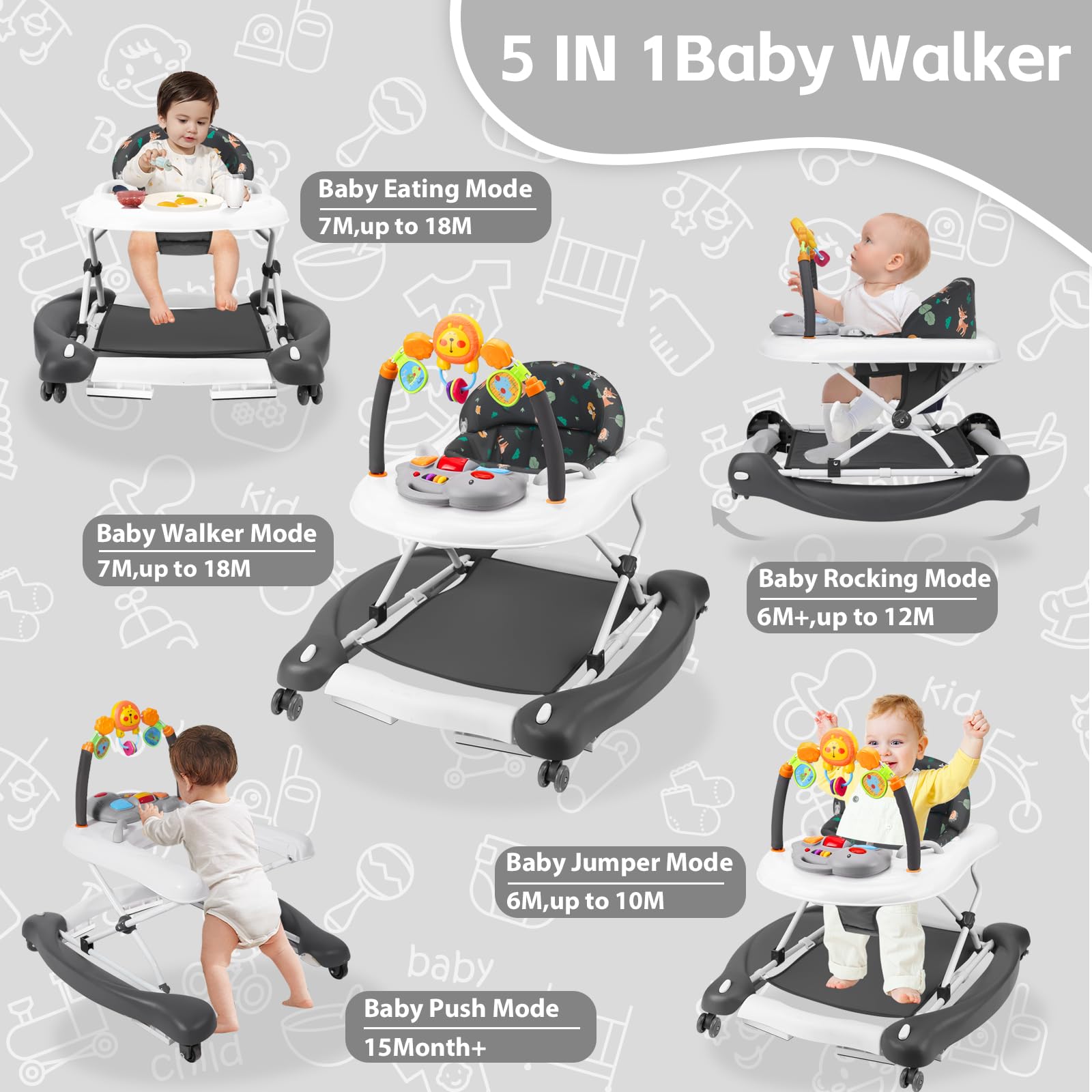 RefoereBabe walker in 5-in-1 mode demonstrates versatile use for baby development.
