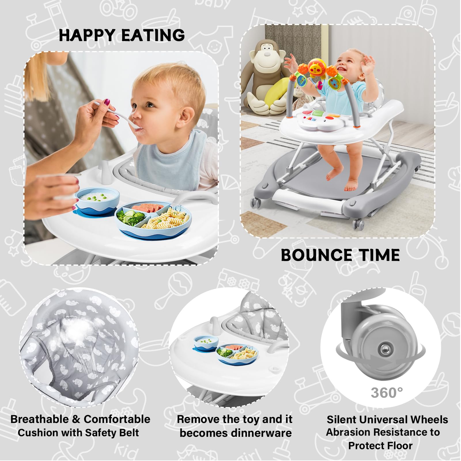 RefoereBabe feeding tray included for snack time.