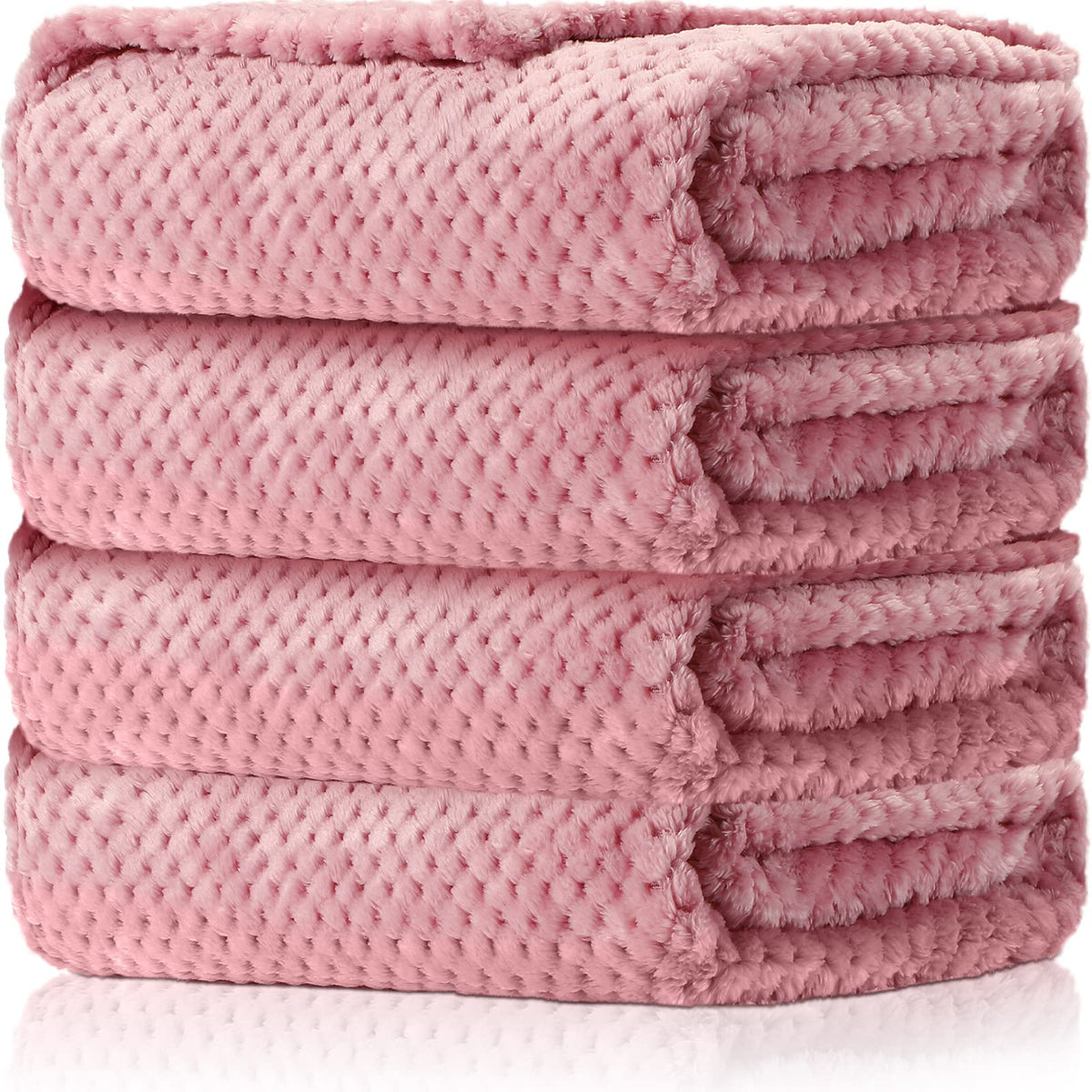 Reginary 4-pack fuzzy blankets in pink with waffle pattern for cozy newborn warmth.
