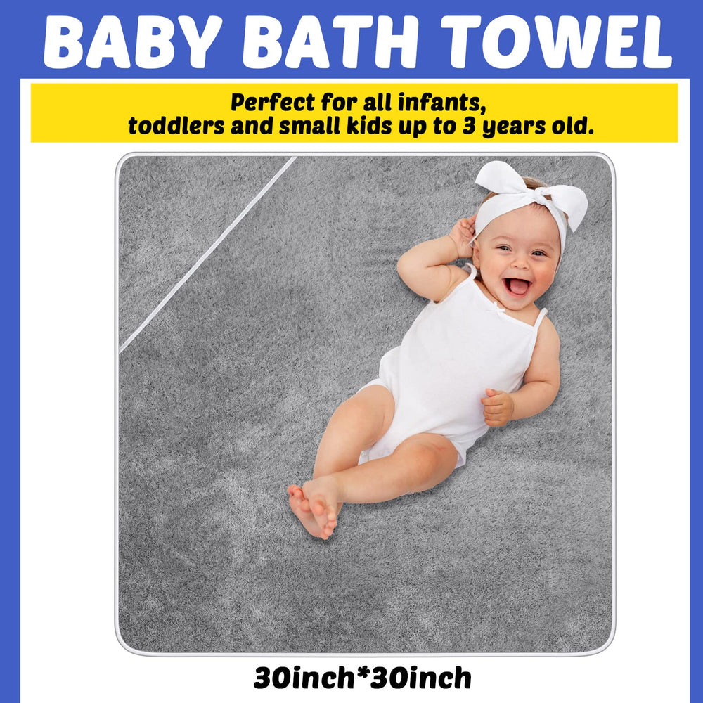 Reginary hooded towel gray on baby after bath, keeps skin dry and warm