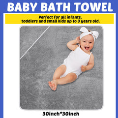 Reginary hooded towel gray on baby after bath, keeps skin dry and warm