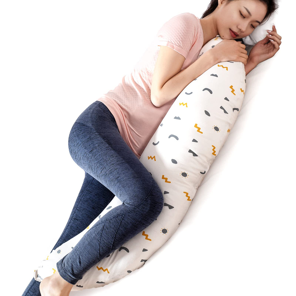Relaxally Contour Pregnancy Pillow front view showing full-body support for side sleepers