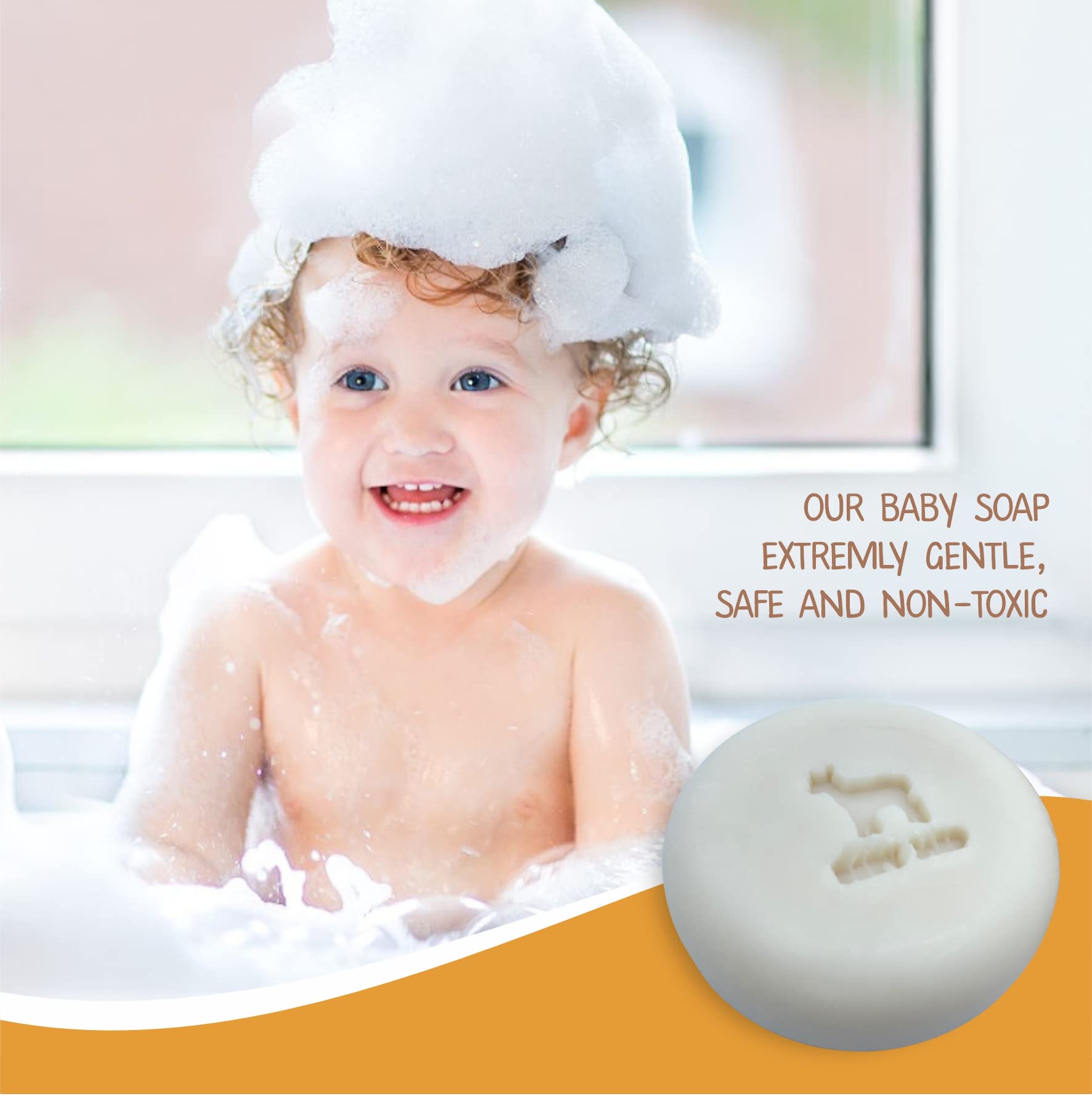 Relaxcation goat milk honey baby soap bar closeup shows creamy lather and soft texture.