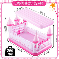 Relaxgiant Pink Castle Inflatable Bed with safety bumper for added child protection.