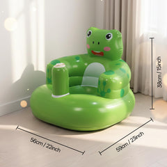 Relaxing Baby inflatable frog seat back view highlights protective curved backrest for comfortable seating.