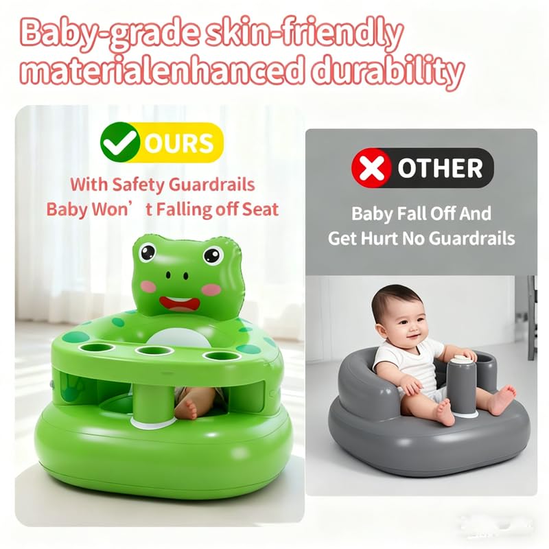 Relaxing Baby inflatable frog seat material-closeup shows non-toxic PVC and durable construction.