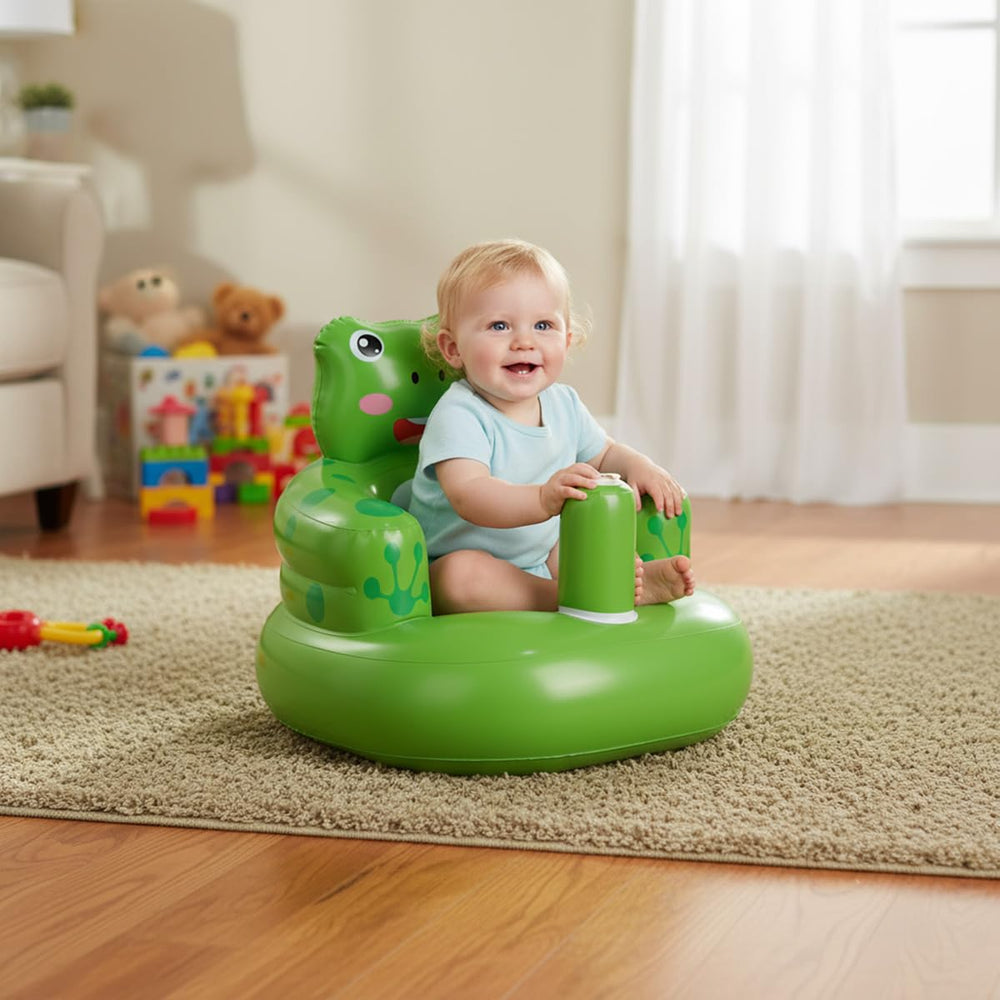 Relaxing Baby inflatable frog seat soft-backrest provides gentle support during learning.
