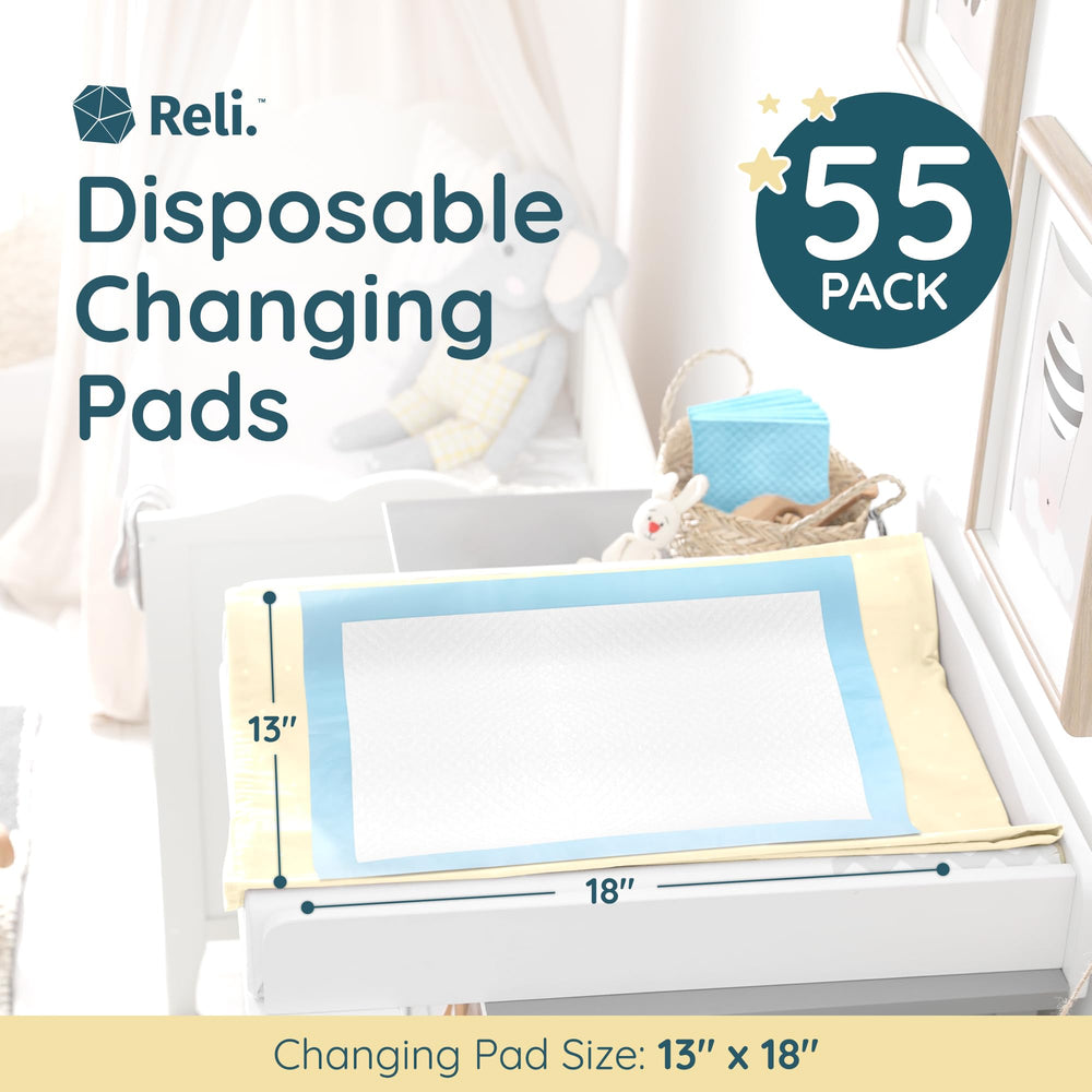 Reli changing pad with blue and white quilted top provides gentle comfort for baby skin.