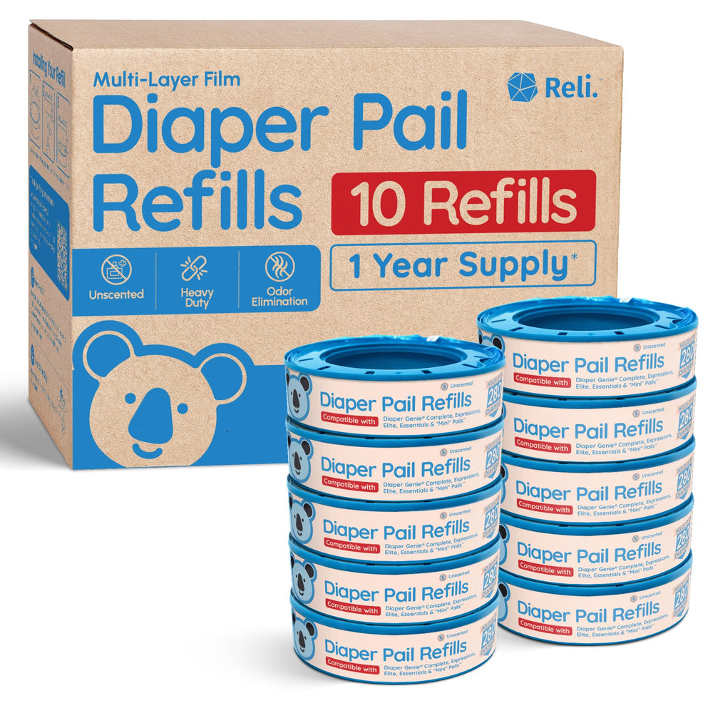 Reli diaper-pail-refill-10-pack ready for quick, mess-free diaper changes.