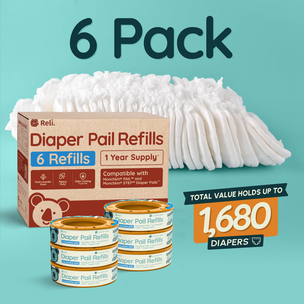 Reli lavender-scent refills compatible with Munchkin STEP pails for easy use.