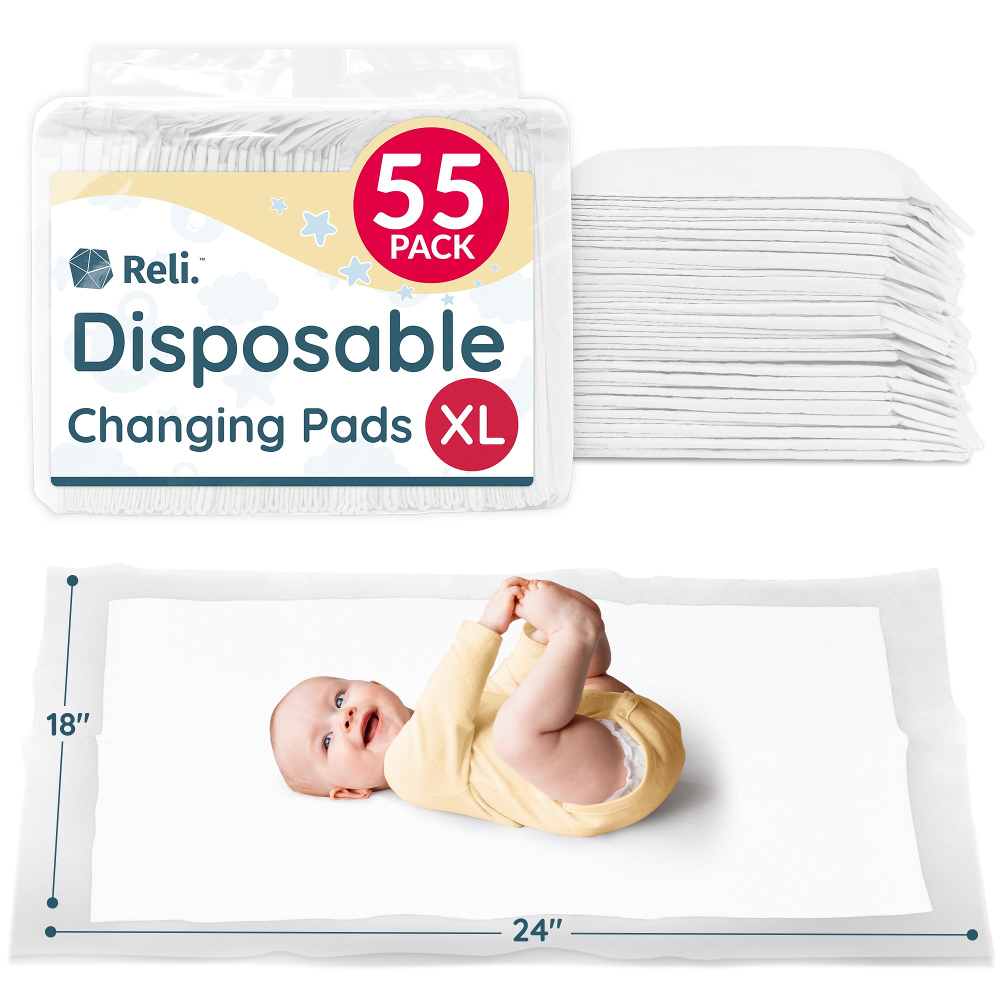 Reli disposable changing pad 18x24 top view for clean diaper changes
