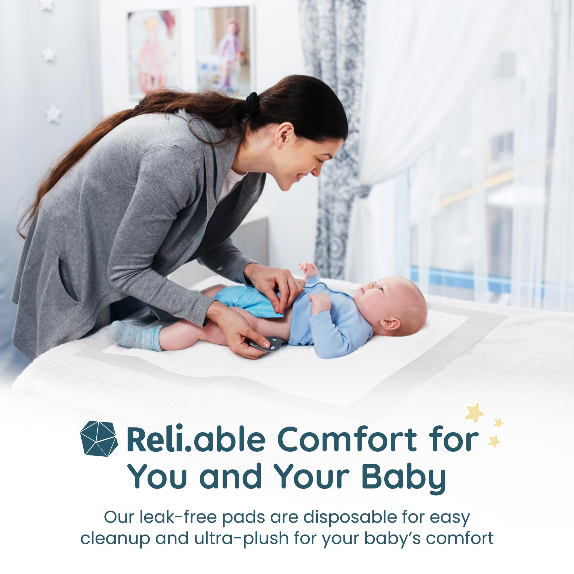 Reli white pads provide a clean, hygienic surface during diaper changes.