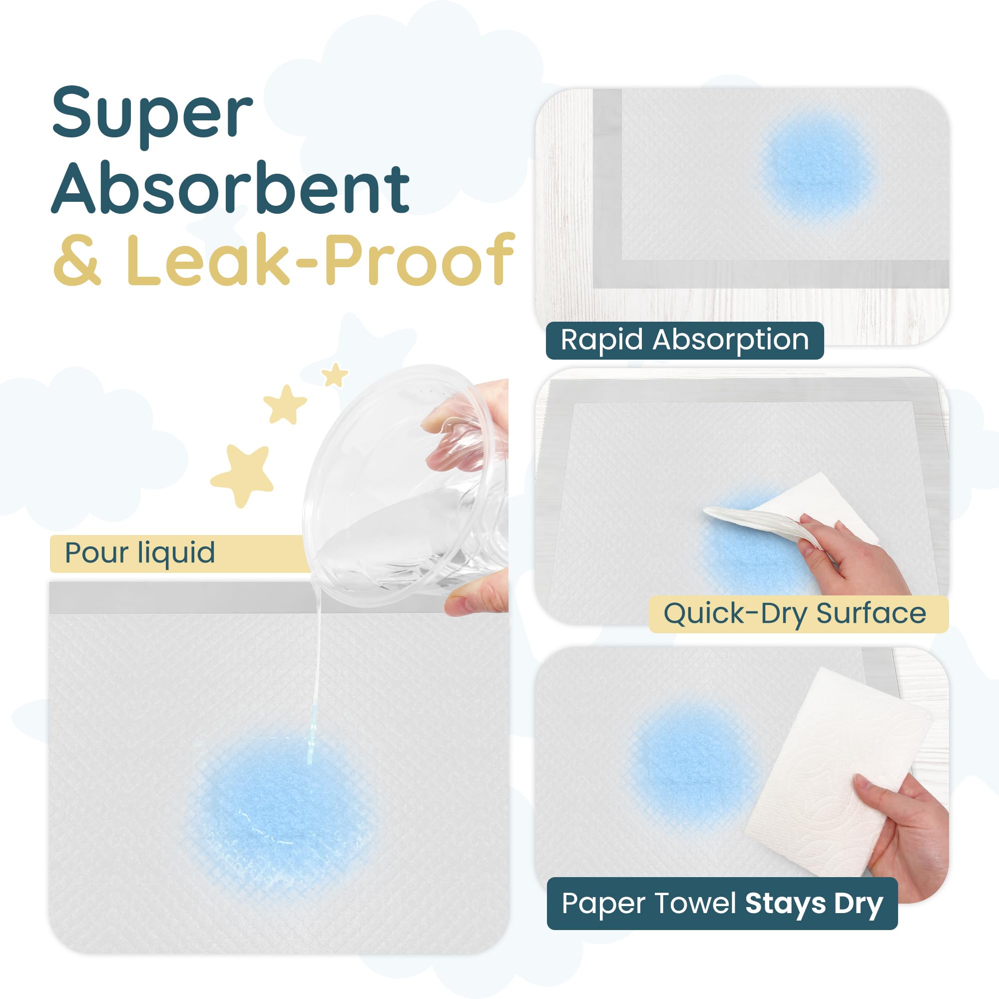 Reli disposable pads feature quick-dry top for fast, cleanups after messes.