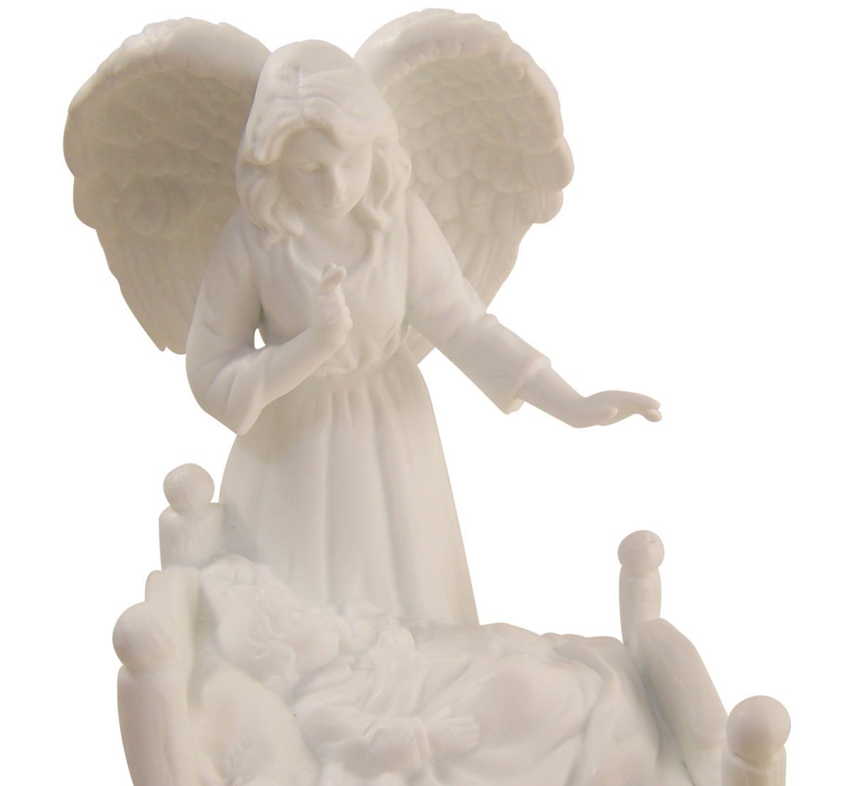 Religious Gifts guardian angel nightlight porcelain detail, ideal bedside light for nursery.