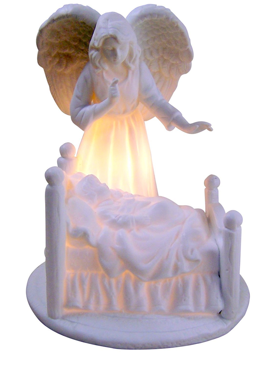 Religious Gifts white porcelain guardian angel nightlight, emits a soft, comforting glow.