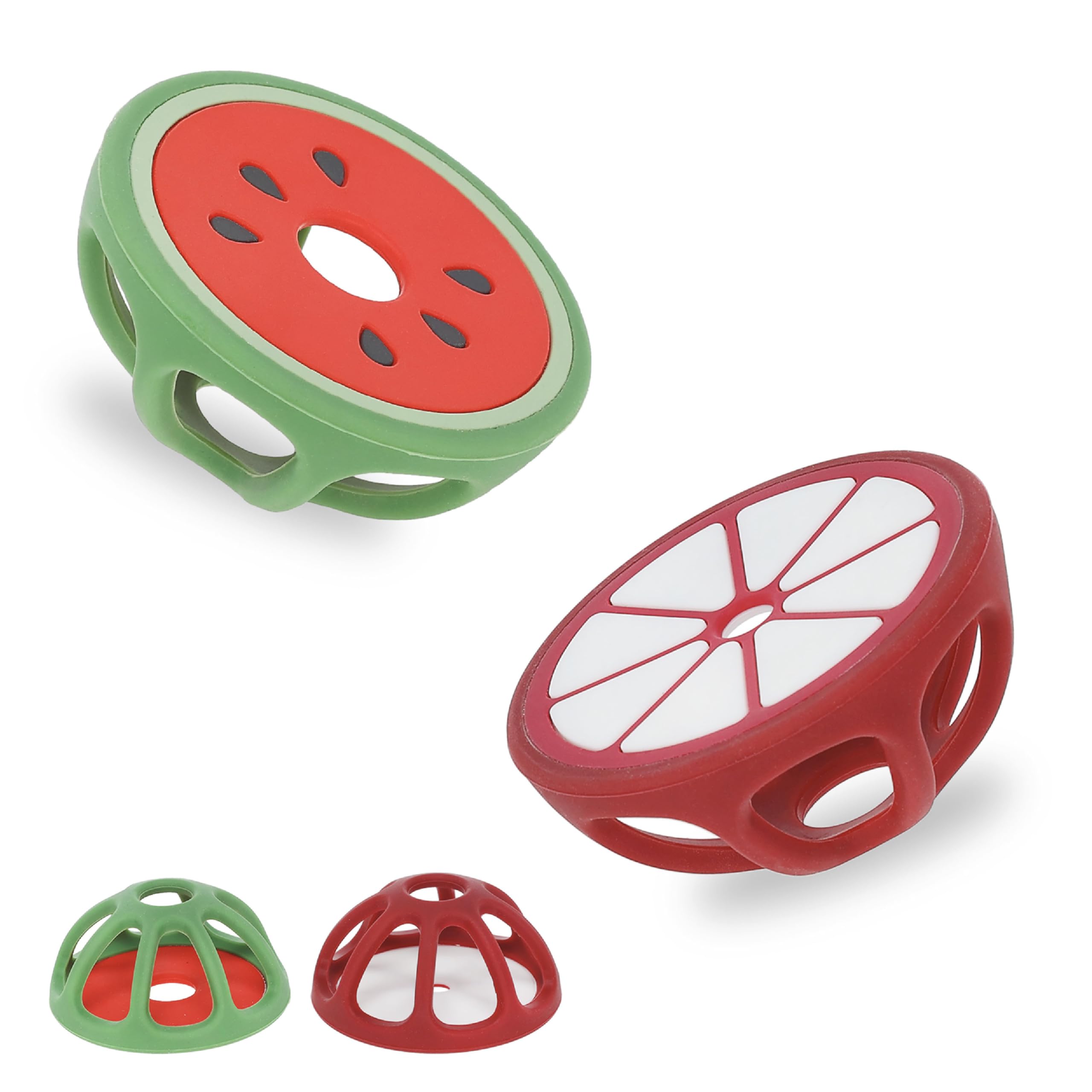 Relive mangosteen watermelon teether ball, soothing gums with safe silicone for tiny hands.