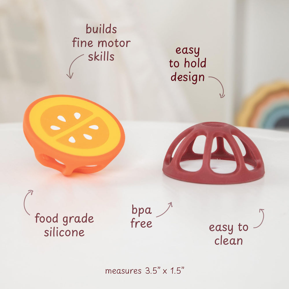 ReLIVE teether ball with ergonomic grip fits tiny hands comfortably.