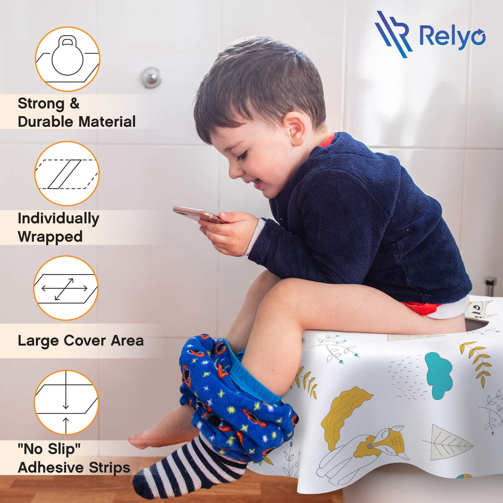Relyo dinosaur-pattern covers bring fun to potty time for kids.