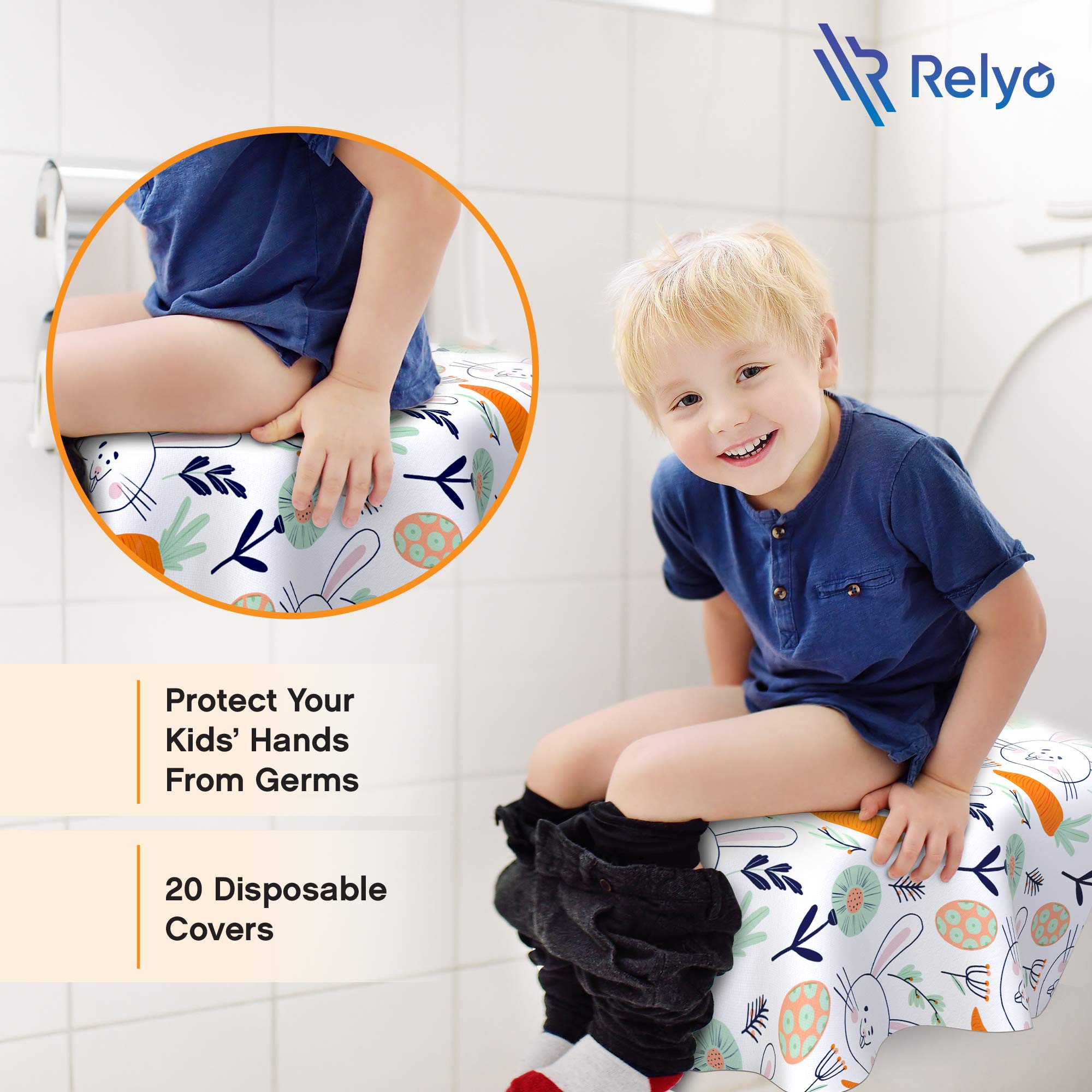 Relyo seat covers fit standard, elongated, and XL seats for universal coverage.