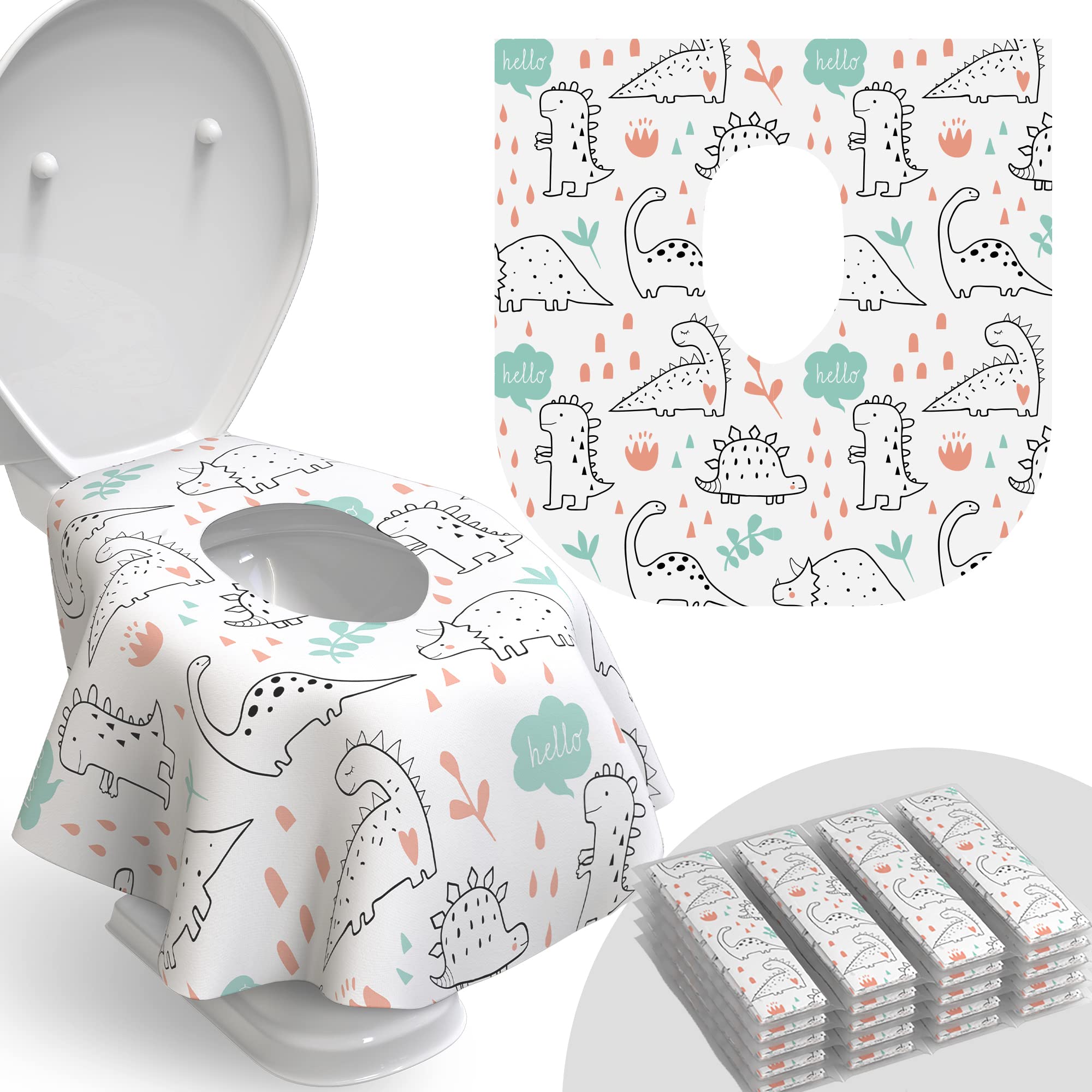 Relyo 20-pack dinosaurs cover for on-the-go protection in public restrooms.