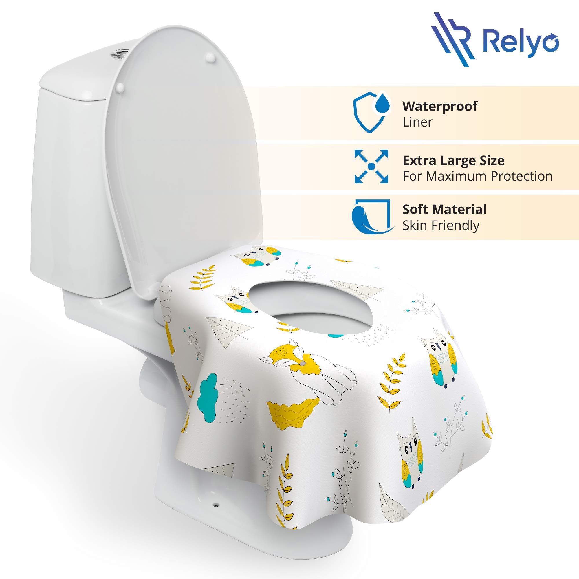 Relyo waterproof liner image emphasizes moisture protection for public restrooms.