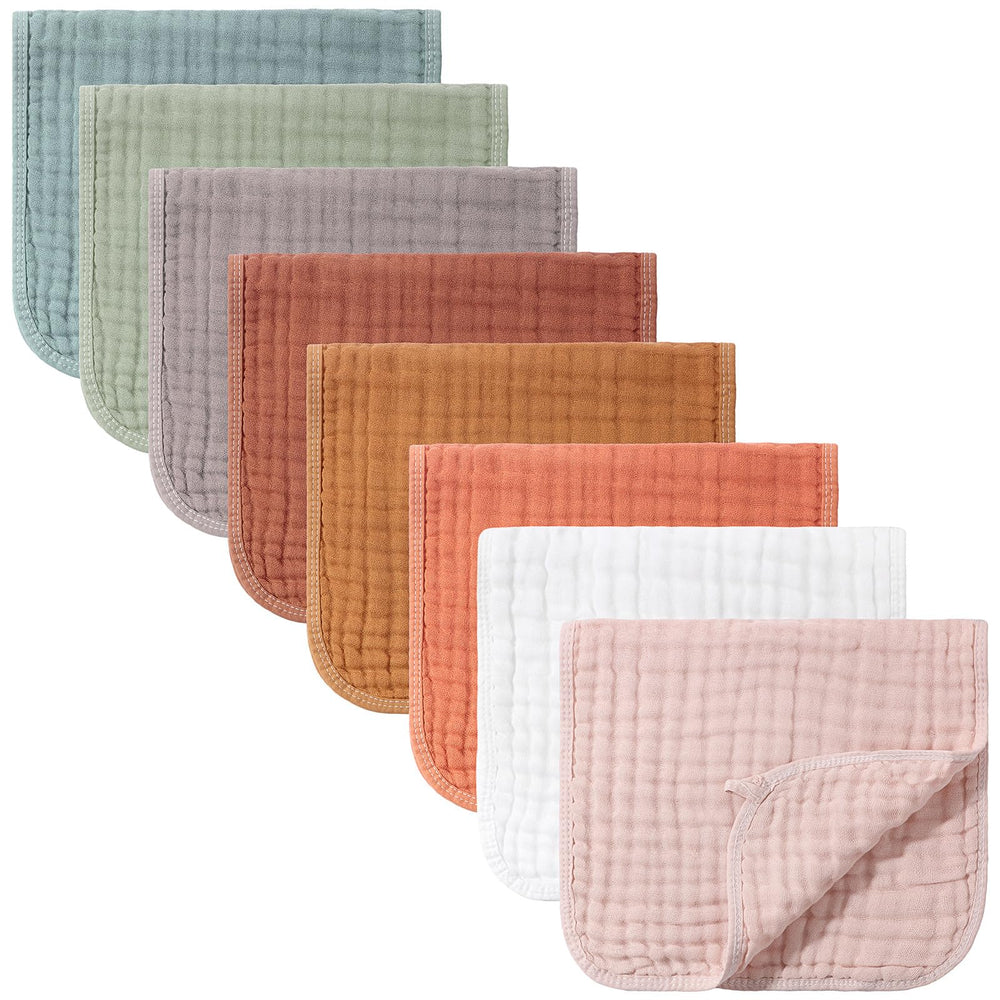 Remagr 8-pack burp cloths folded for travel, soft cotton and absorbent protection.