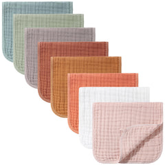 Remagr 8-pack burp cloths folded for travel, soft cotton and absorbent protection.