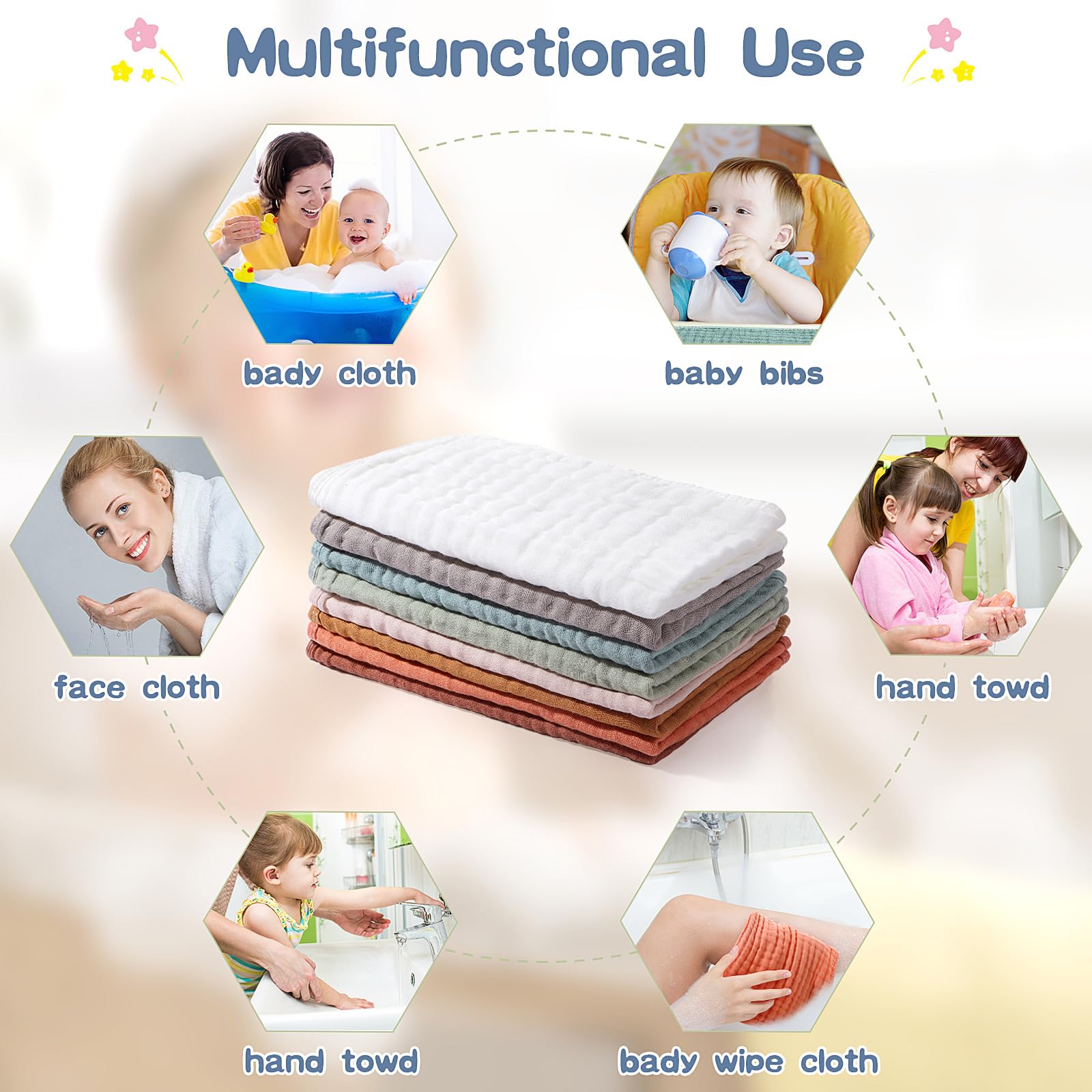 Remagr large burp cloths 25x50 cm, colorful and versatile for daily use.