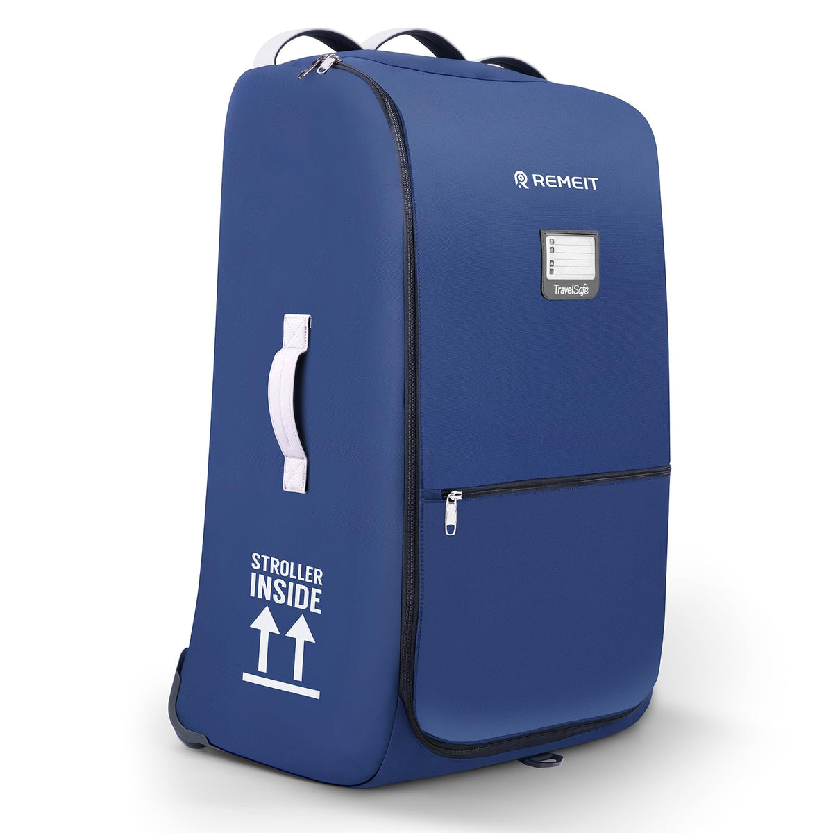 REMEIT stroller bag with airplane-friendly handles and storage pockets for easy travel.