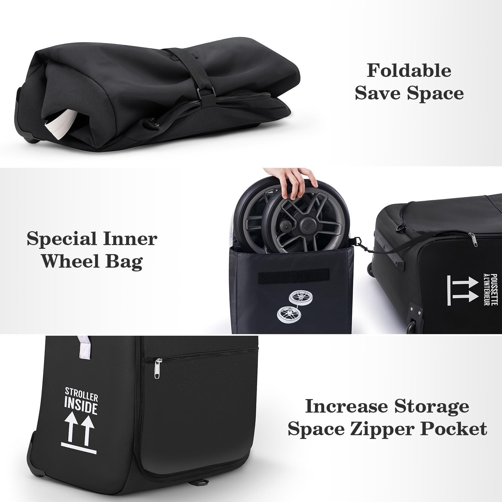 Durable material of REMEIT bag shielding stroller from travel wear.