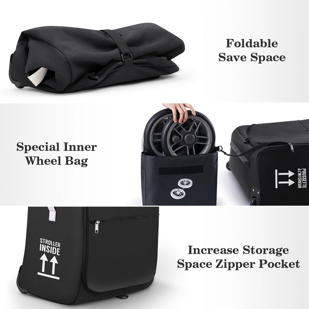 Durable material of REMEIT bag shielding stroller from travel wear.