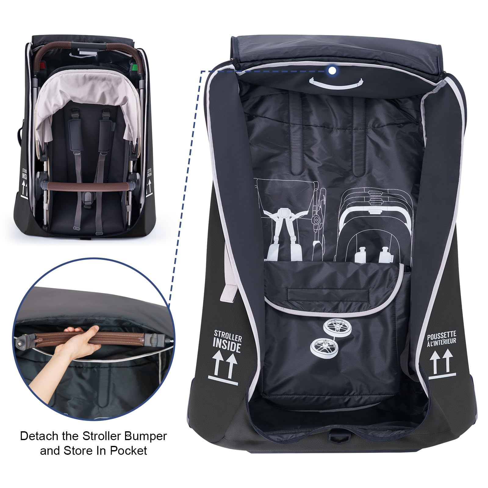 Front luggage tag pocket on REMEIT bag for quick recognition at the gate.